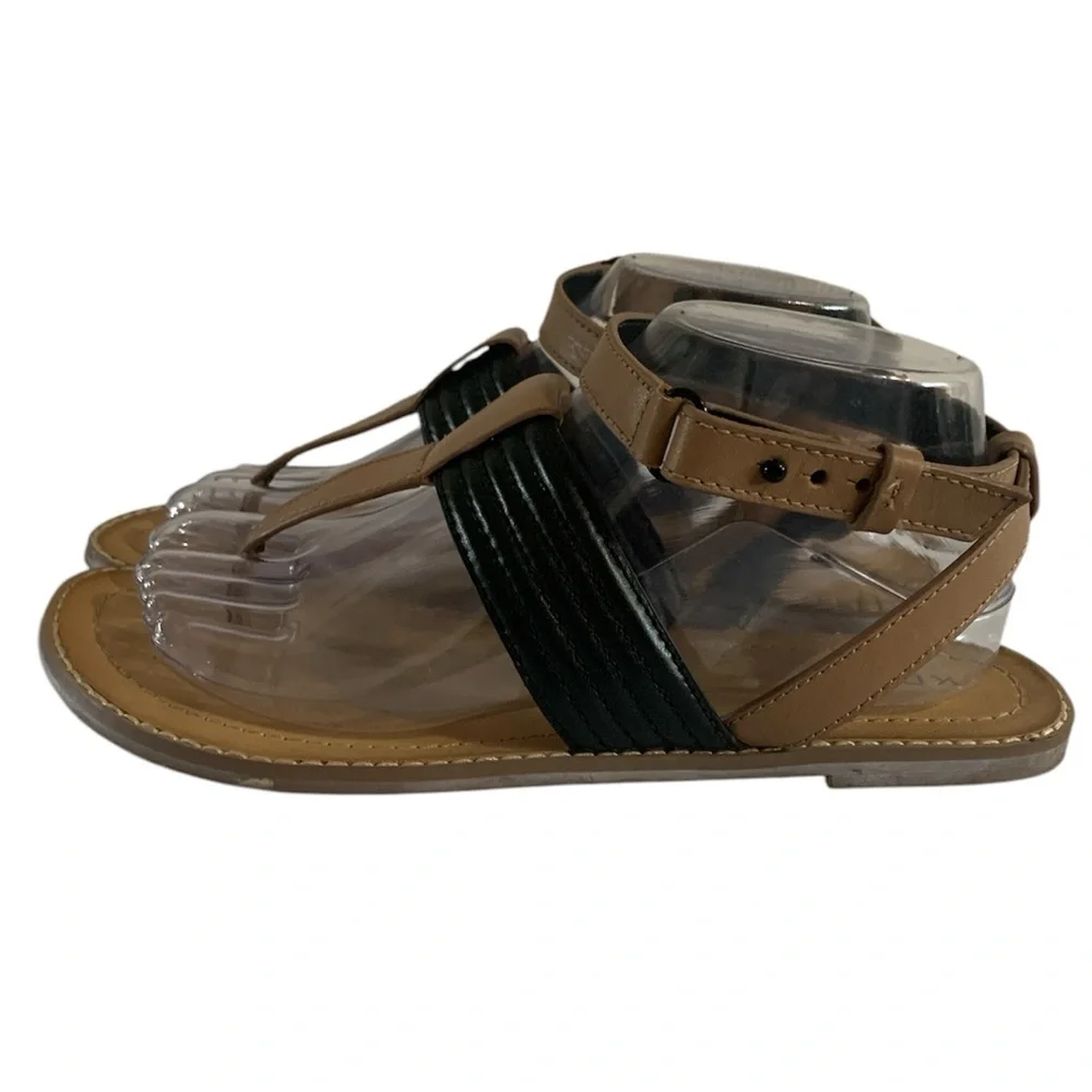 Tan and Black Sandals with Thong-Style Design Women 8.5
